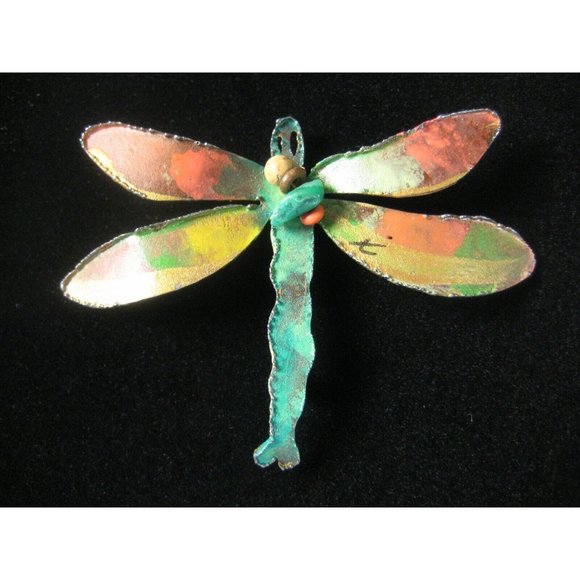 Dragonfly Pin Brooch  2.6 In Women Handcrafted Metal Painted Beads Jewelry FLAW - Picture 4 of 4